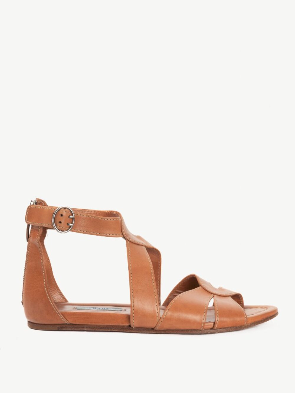 Prada Naturale Leather Cutout Flat Sandals